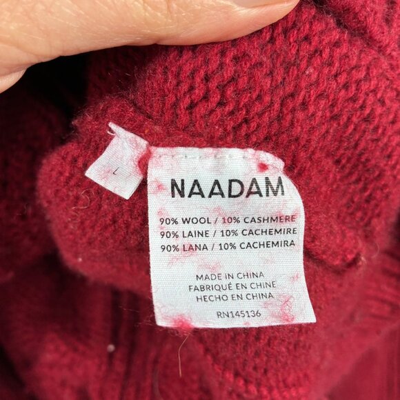 Naadam Wool Cashmere Red Cable Knit Fisherman Sweater Size Large Heritagewear - Picture 6 of 7